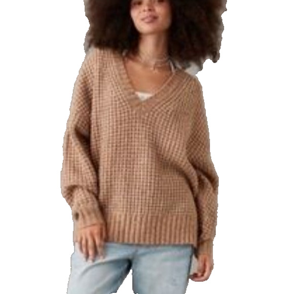 American Eagle Outfitters Sweaters - American Eagle Womens Brown Chunky Grandpacore Grunge Oversized V Neck Sweater S